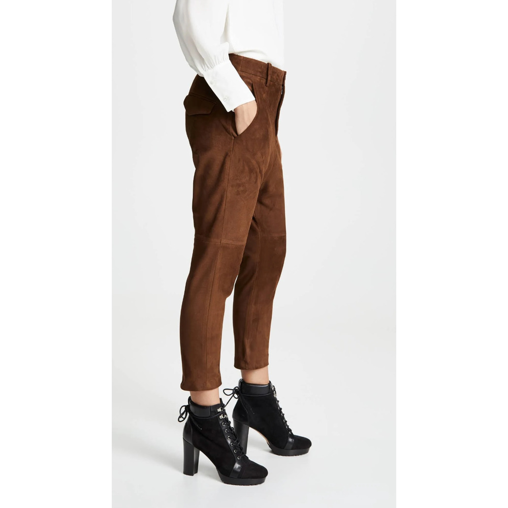 Nili Lotan Goatskin Suede Paris Pants Drop Crotch Slouchy Leather Cognac Brown - Picture 15 of 16